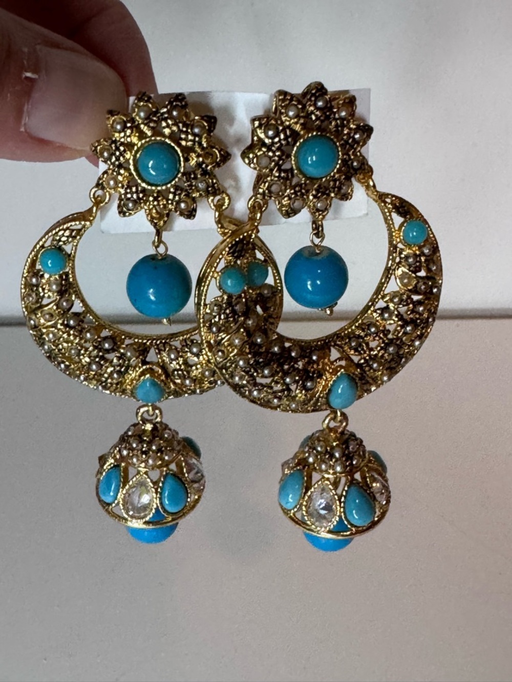 Turquoise Kundan Chandbalis, new
